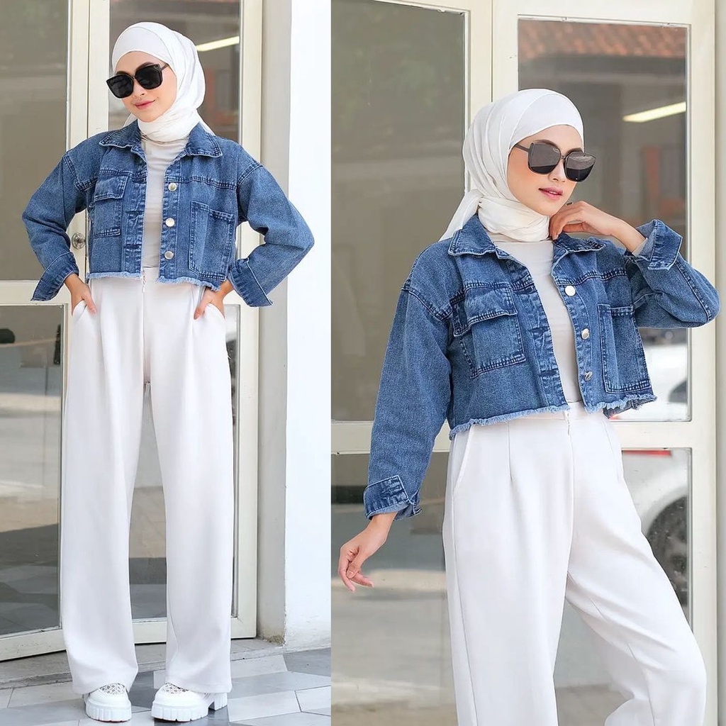 1KG MUAT 3PCS | GADIS CROP JAKET FRINGE JAKET DENIM CROPTY HITS OOTD ALA SELEBGRAM FASHION GROSIR WANITA TERMURAH