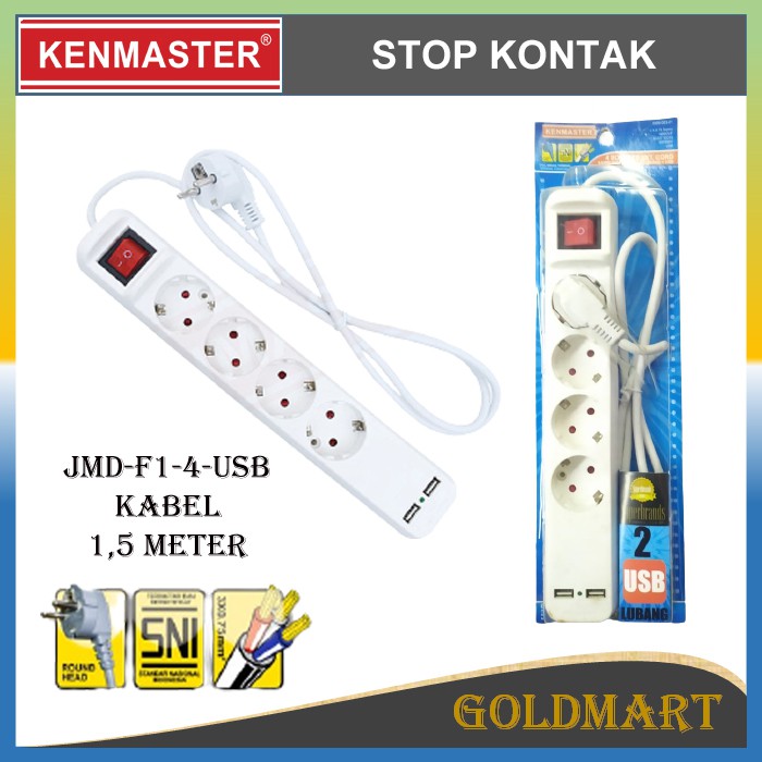 Stop Kontak 4 Lubang + USB 1,5m - Kenmaster Terminal Colokan Listrik 4 Socket jmd-f1-4-usb