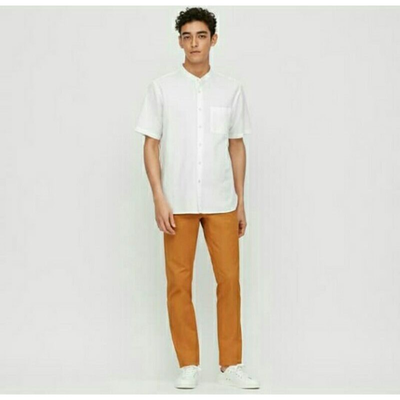KEMEJA PRIA KERAH SHANGHAI UNIQLO OPEN COLLAR SHIRT WHITE