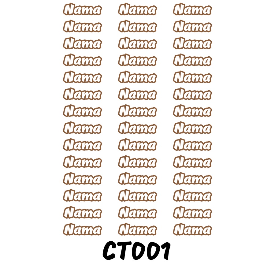 

Sticker Nama Cutting Label Waterproof Tahan Air Text 01 (CT001)