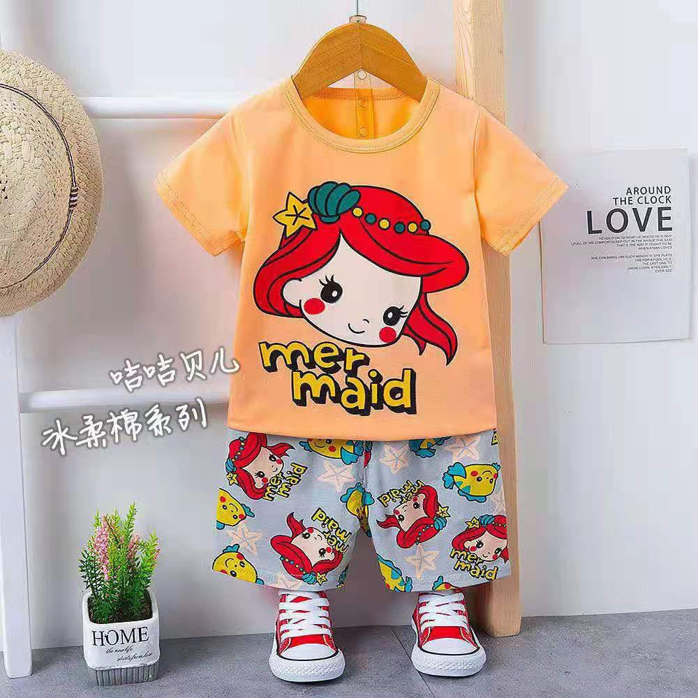 GROSIR piyama pendek baju tidur anak cewek import motif Mermaid