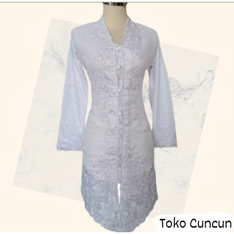 Kebaya Akad Brokat Furing Putih Panjang Bordir 810