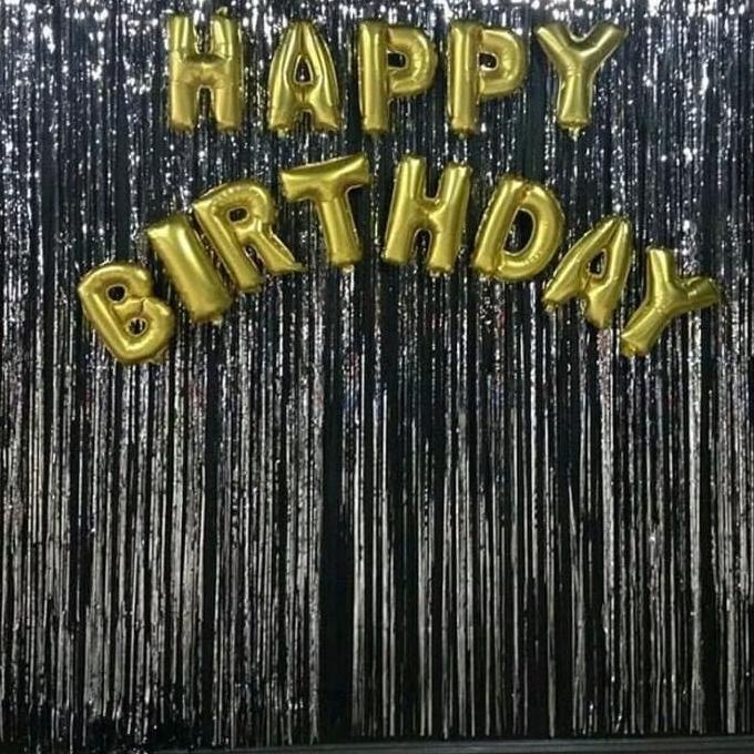 Paket Dekorasi Ulang Tahun Backdrop Tirai Rumbai Happy Birthday Lem