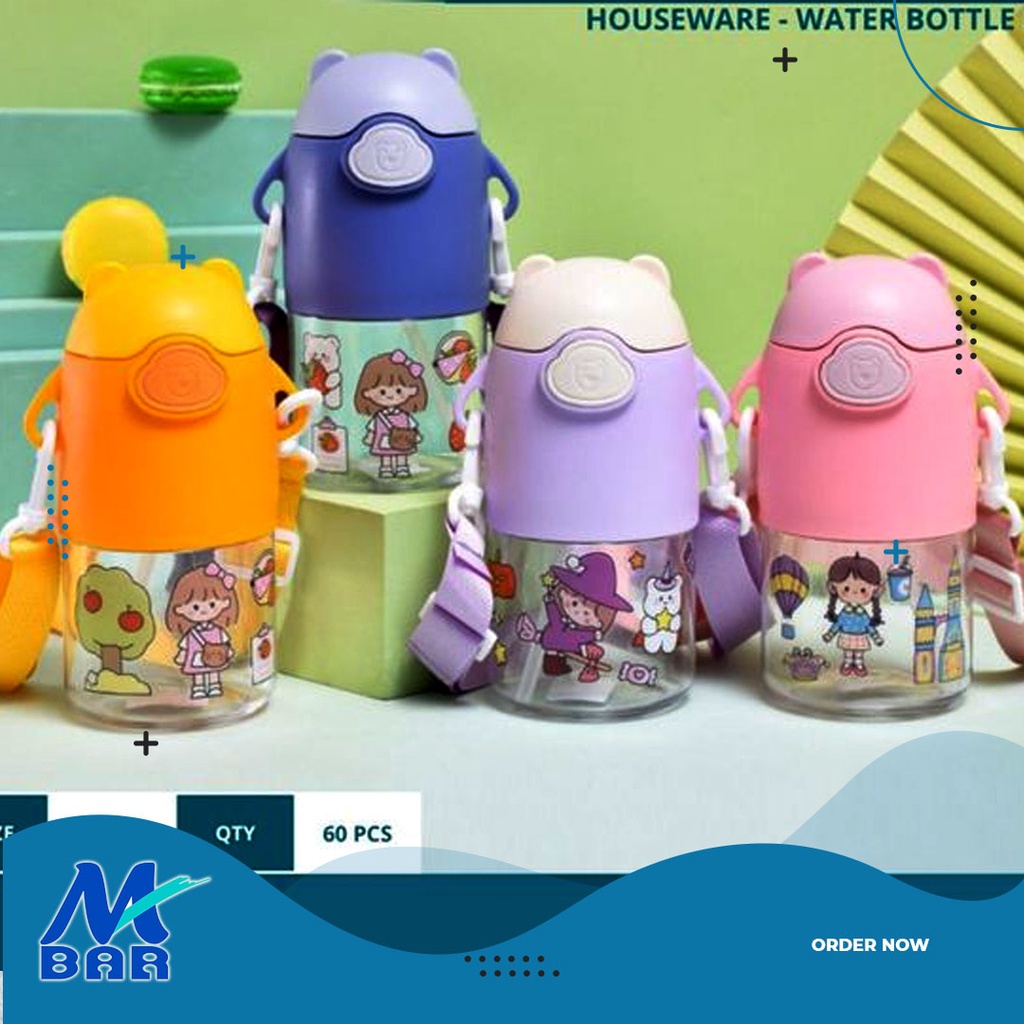 Botol Minum Anak/Botol Minum Sedotan Anak Free Stiker / Botol Kaca Beruang 600ML BPA FREE