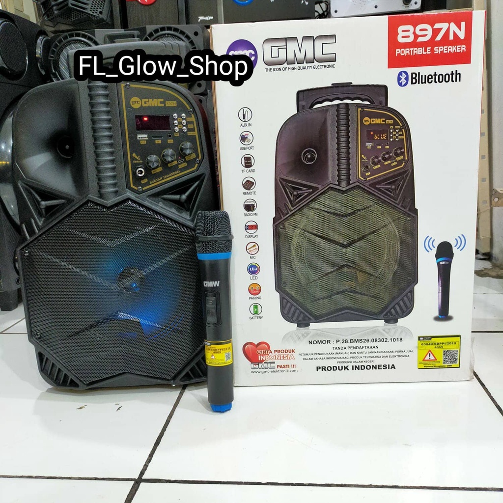 Speaker Portable Bluetooth GMC 897N ( 8 INCH ) ( +1 MIC WIRELESS ) GARANSI RESMI 1TAHUN