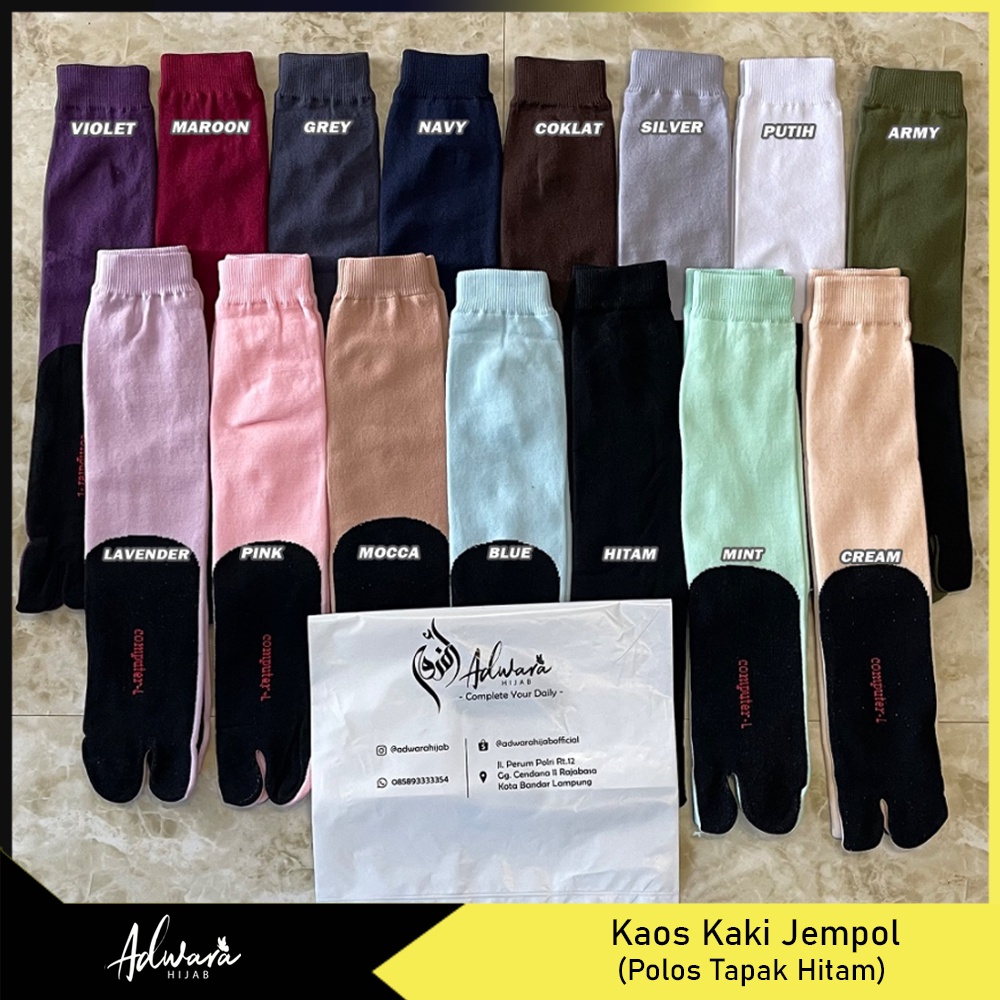 Kaos Kaki Jempol Wanita Muslimah Polos Tapak Hitam (Panjang dan Tebal)