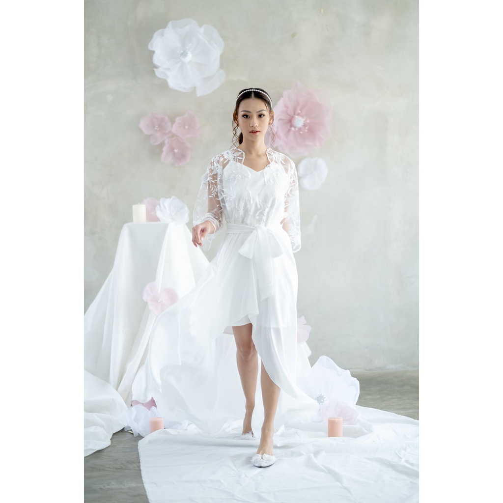 Lace Ashera Asymmetric Robe - FAE Collection- Kimono Pengantin Bride Robe Maternity Robe Premium 3D Brokat Wedding Robe