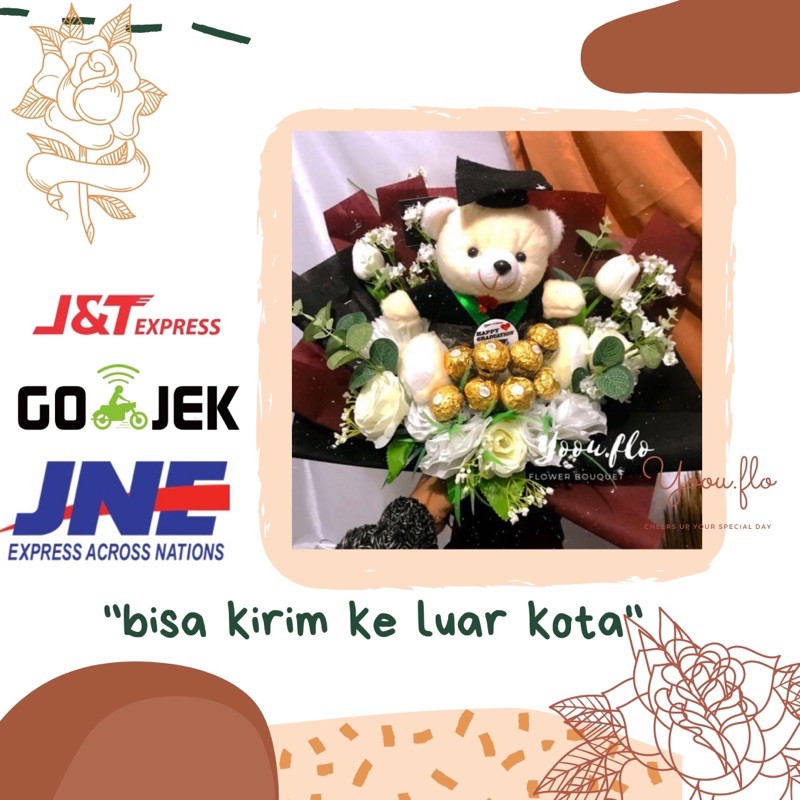 Buket boneka bunga coklat ferrero rocher asli/buket bunga wisuda mewah