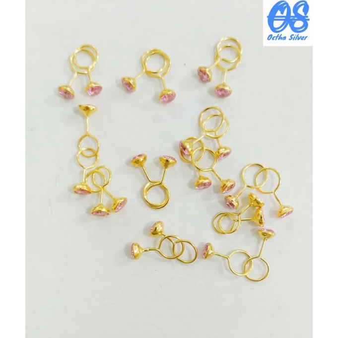 ANTING TOGE MATA PINK PERAK 925 LAPIS MAS  24K