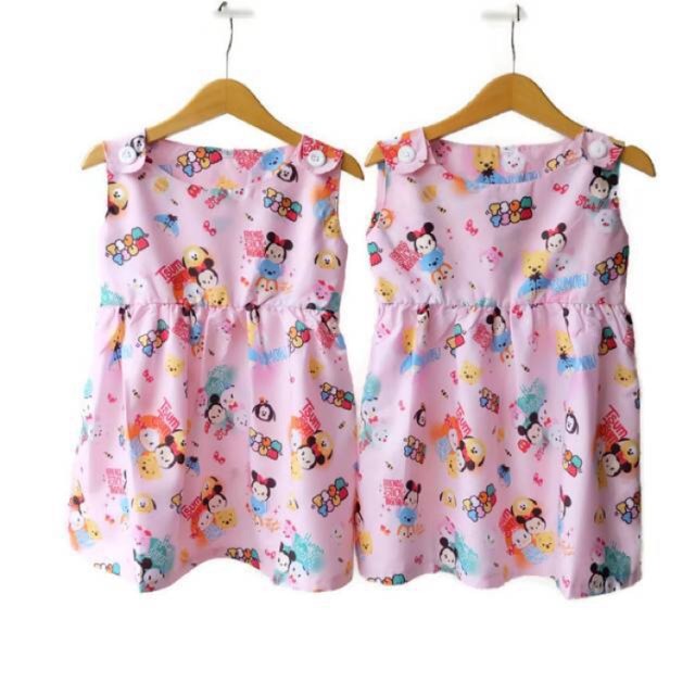 Dress tsum tsum anak daster anak soft pink