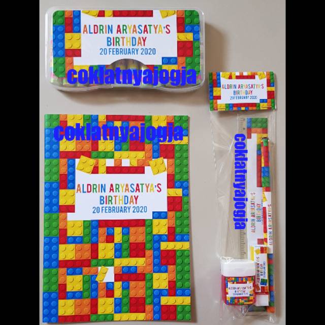 

(PO 13hr kerja, MIN 12) Birthday Souvenir Goodie Bag Isi Buku, Crayon Standar dan Alat Tulis Tema Lego Block