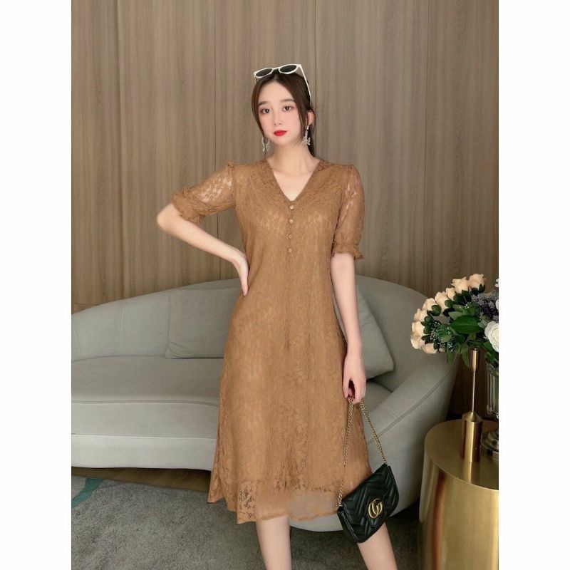 DST10339 v neck brokat midi button dress import