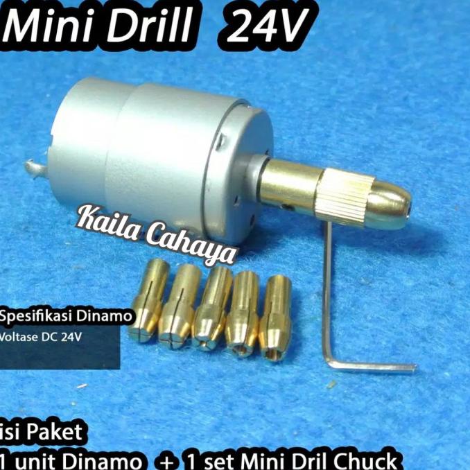 1 Unit Dinamo 12-24V + Chuck Mini Drill Collet Set 7Pcs Termurah
