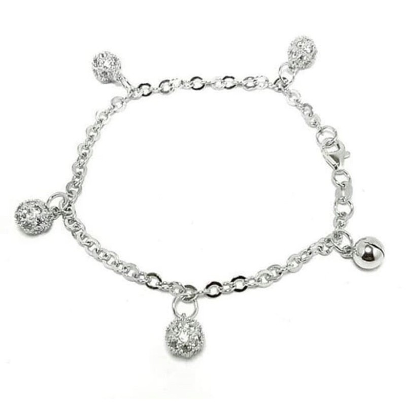 Gelang tanga nori mainan bola gelang wanita perak 925 lapis emas putih