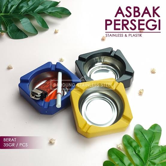 Asbak Stainless Segi Kotak Warna 4" Ashtray Abu Rokok Permen Karet Tissue Tempat Sampah Meja Cafe Re