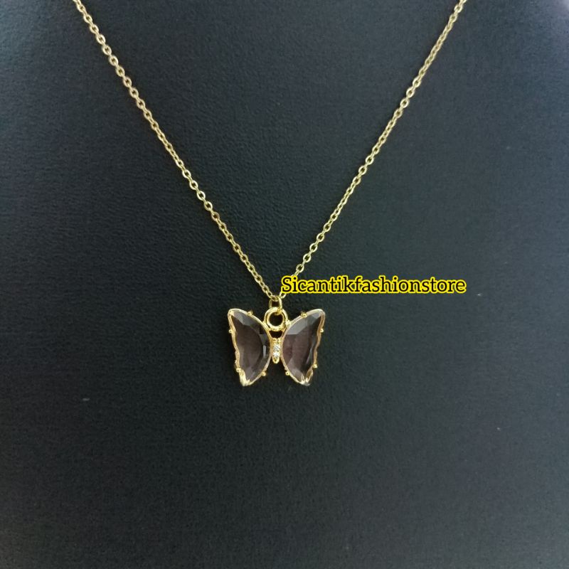 Kalung Wanita Titanium Liontin Kupu Kupu Warna Merah Terbaru Anti Karat selamanya Kalung Titanium Wanita Liontin Kupu Kupu Kupu Terlaris Mewah Kekinian Fashion Wanita Kalung Wanita