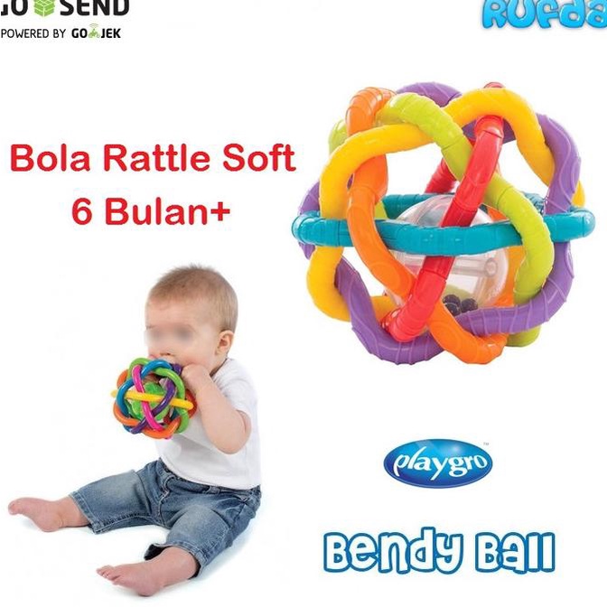 Playgro Bendy Ball, Bola Rattle Mainan Bayi 6 Bulan