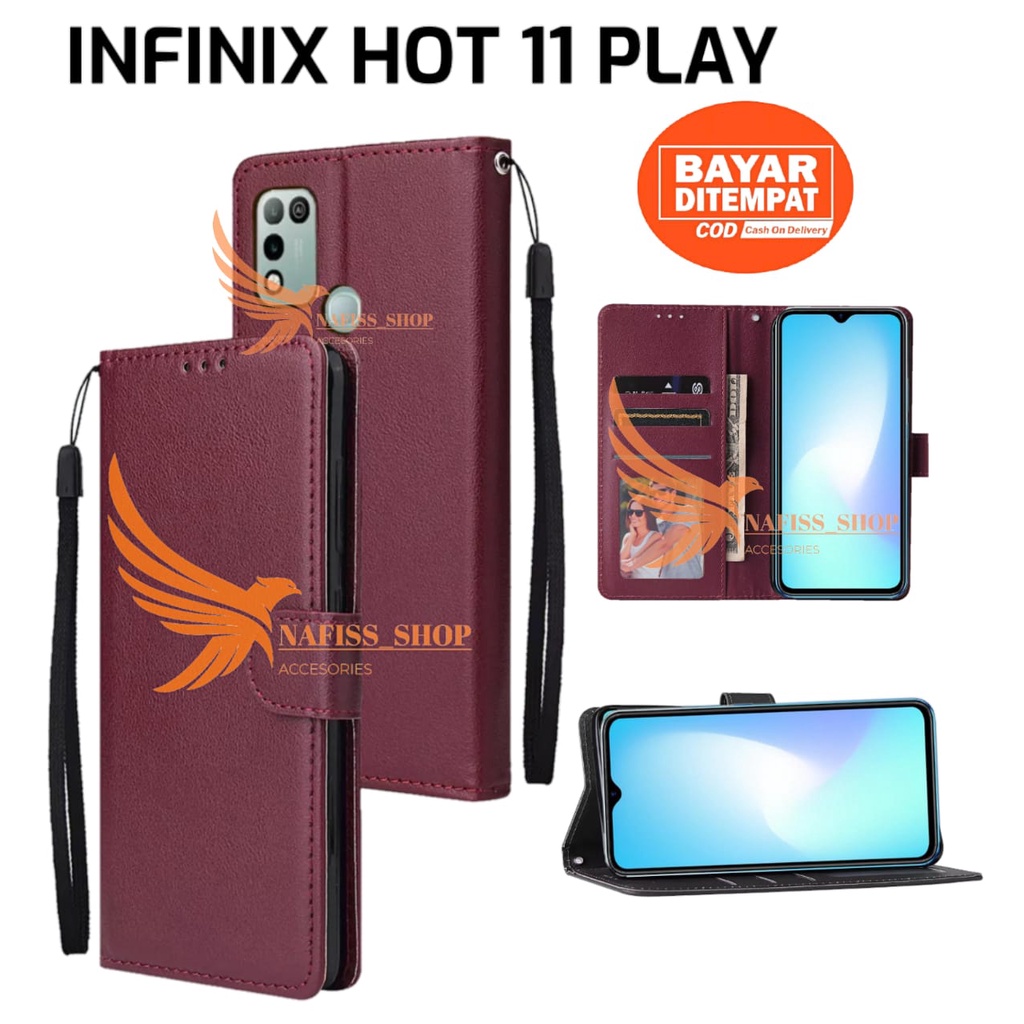 Case Flip INFINIX HOT 11 PLAY Dompet Hp untuk INFINIX HOT 11 PLAY Leather Flip Case standing flip Le