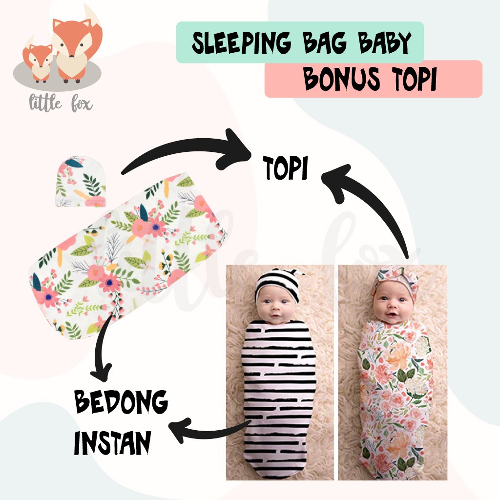 Set Selimut Bedong Instan &amp; Topi Baby / Blanket Sleeping Bag Kantong Tidur Bayi / Newborn