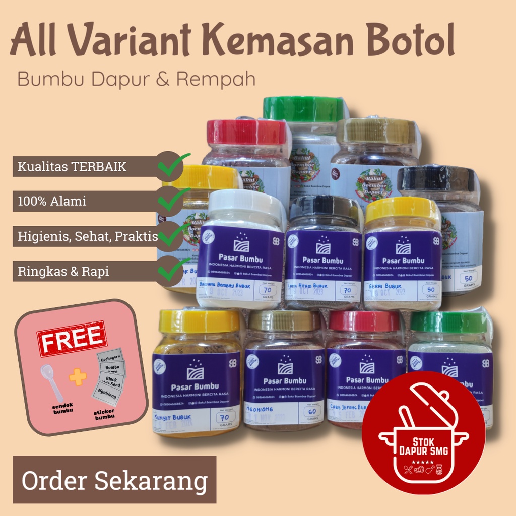 

Pasar Bumbu Dapur Rempah Bubuk Flakes Biji Utuh Kering Lengkap All Varian Kemasan Botol