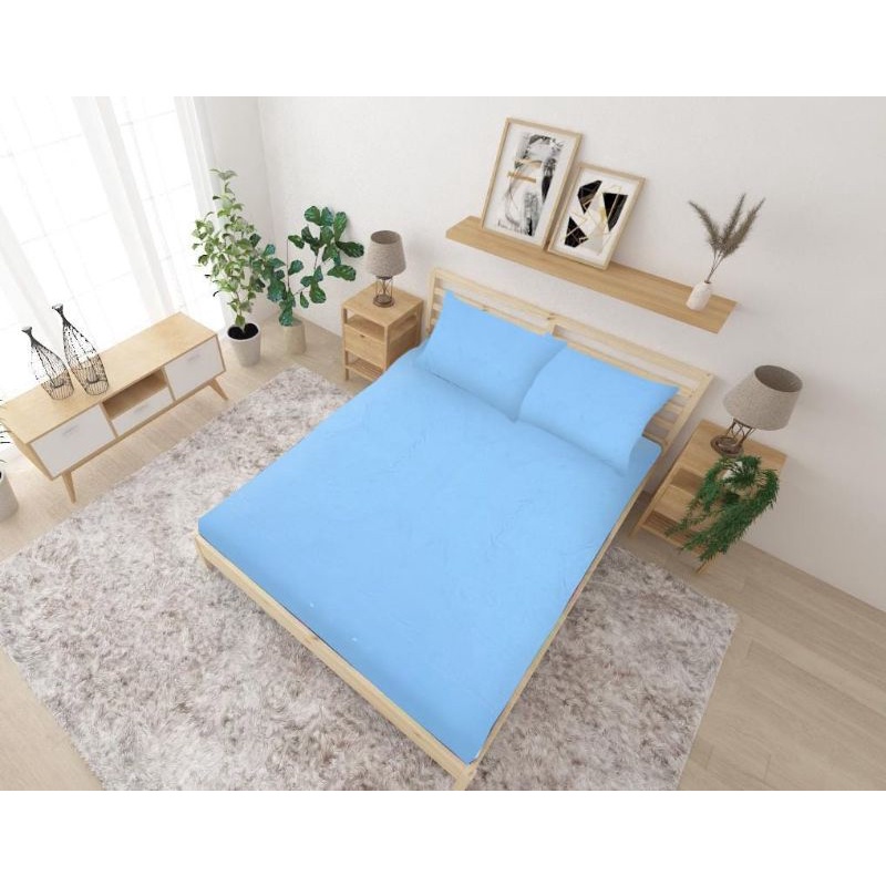 Sprei polos warna biru muda katun disprese ukuran bisa custom