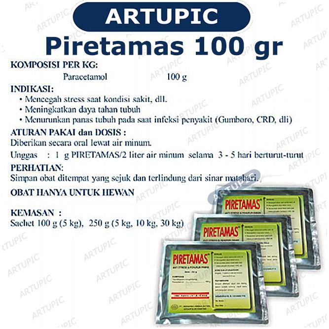 Piretamas 100 gram Paracetamol Vitamin C Sorbitol Anti Stress Gumboro CRD Infeksi Unggas Ayam