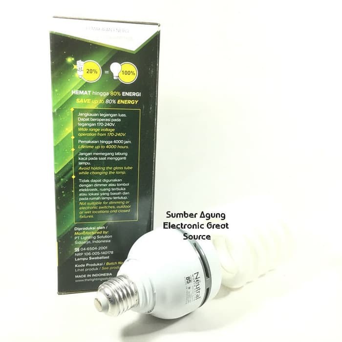 Lampu Spiral Neutral 85W 85 Watt Cahaya Putih 7000K Terang Cerah E27