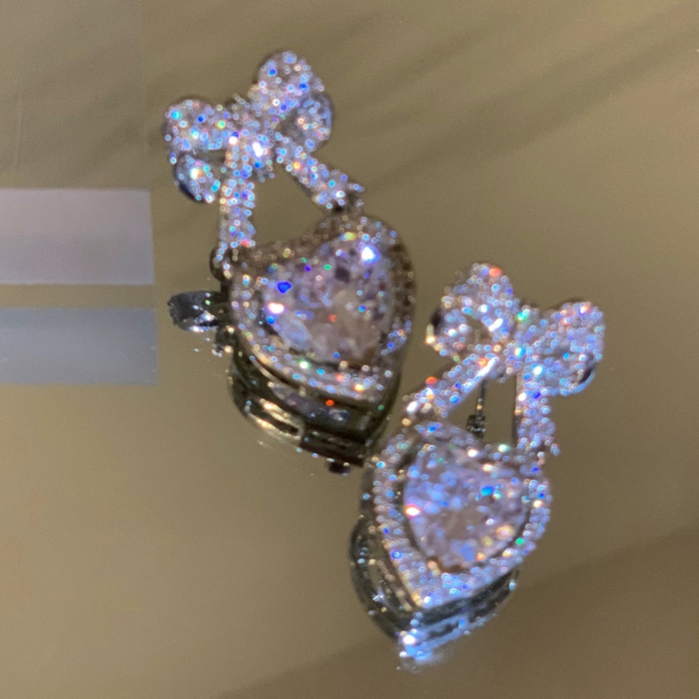 【COD Tangding】tiny Anting Tusuk Gantung Bentuk Hati Aksen Zircon Untuk Wanita