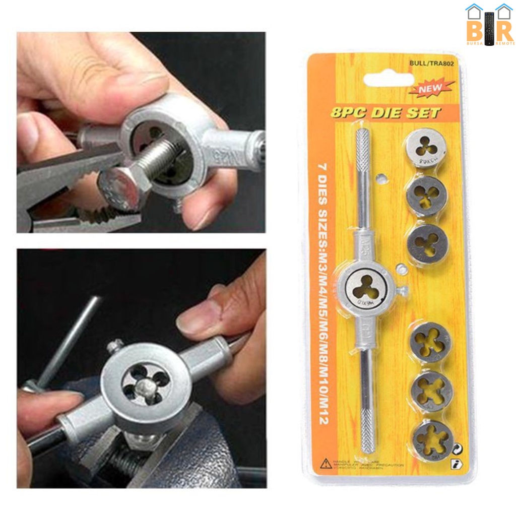 Hand Tap Senai Drat Derat Baut Alat Pembuat Drat Metrik Metric / HandTap Die Set 8PCS M3 - M12 M3 M4 M5 M6 M8 M10 M12