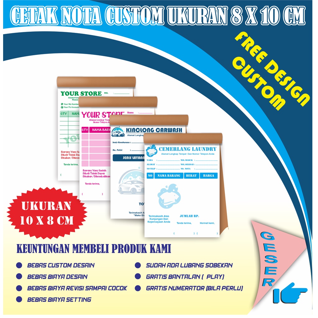 Jual Cetak Nota Custom 1 Play 2 Play 3 Play Satuan Nota Laundry Nota Print Ukuran 8x10 Cm 8922
