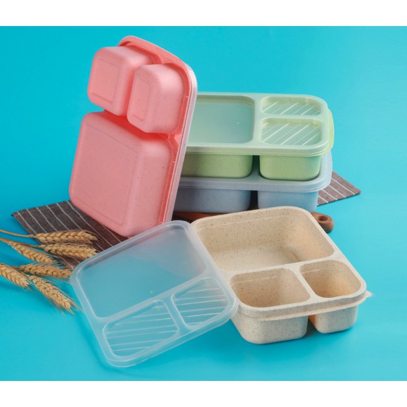 Adda Home - Tempat Makan Lunch Box 3 Sekat Bahan Jerami Gandum Wheat Straw Anti Pecah