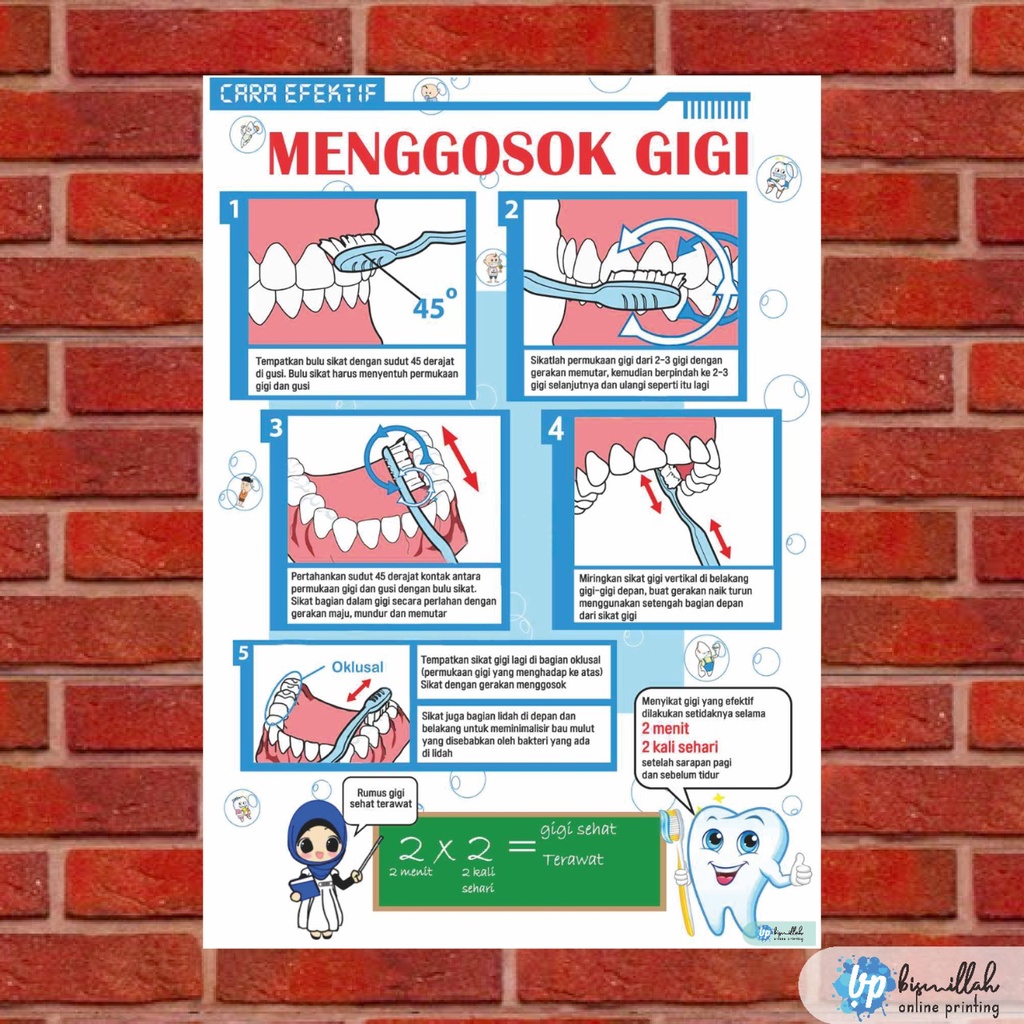 Poster kesehatan Efektif Menggosok Gigi sikat gigi yang benar