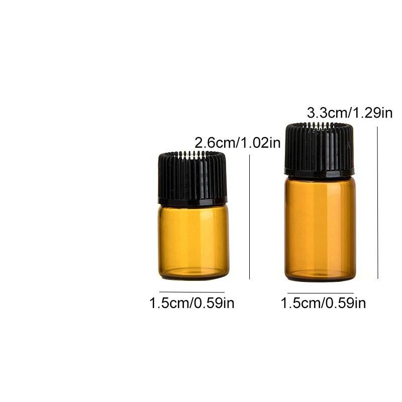 10 Pcs Botol Kaca Isi Ulang Ukuran 2ml / 3ml Warna Coklat Dengan Tutup Untuk Sampel Minyak Esensial