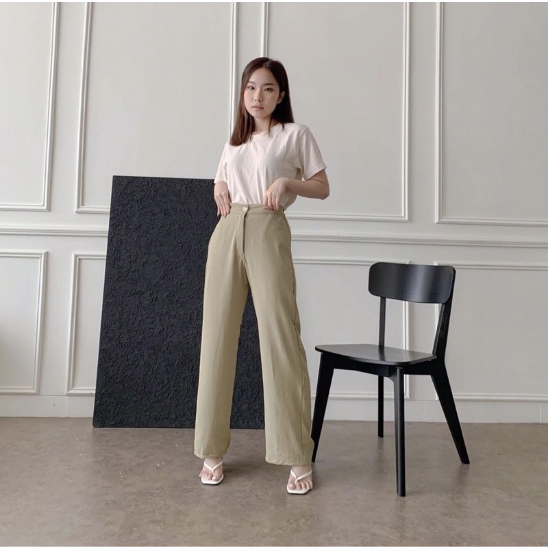 FEY KOREA LONG PANTS - CELANA STRAIGHT CUT WANITA PREMIUM - CELANA  KERJA PANJANG FORMAL WANITA - FLOWY PANTS - CELANA BAHAN - CELANA CASUAL - HADIAH ATAU KADO ULTAH CEWEK