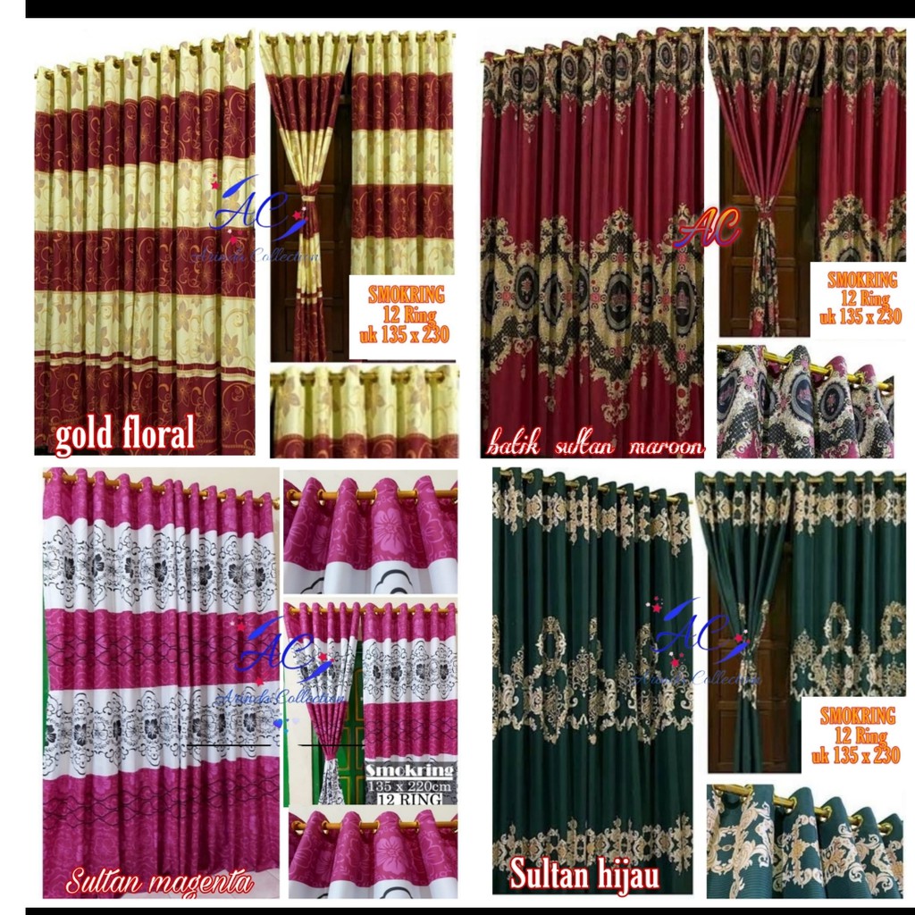 Gorden Pintu &amp; gorden jendela smokring 12 ring UK 135 x 230 free tali pengikat