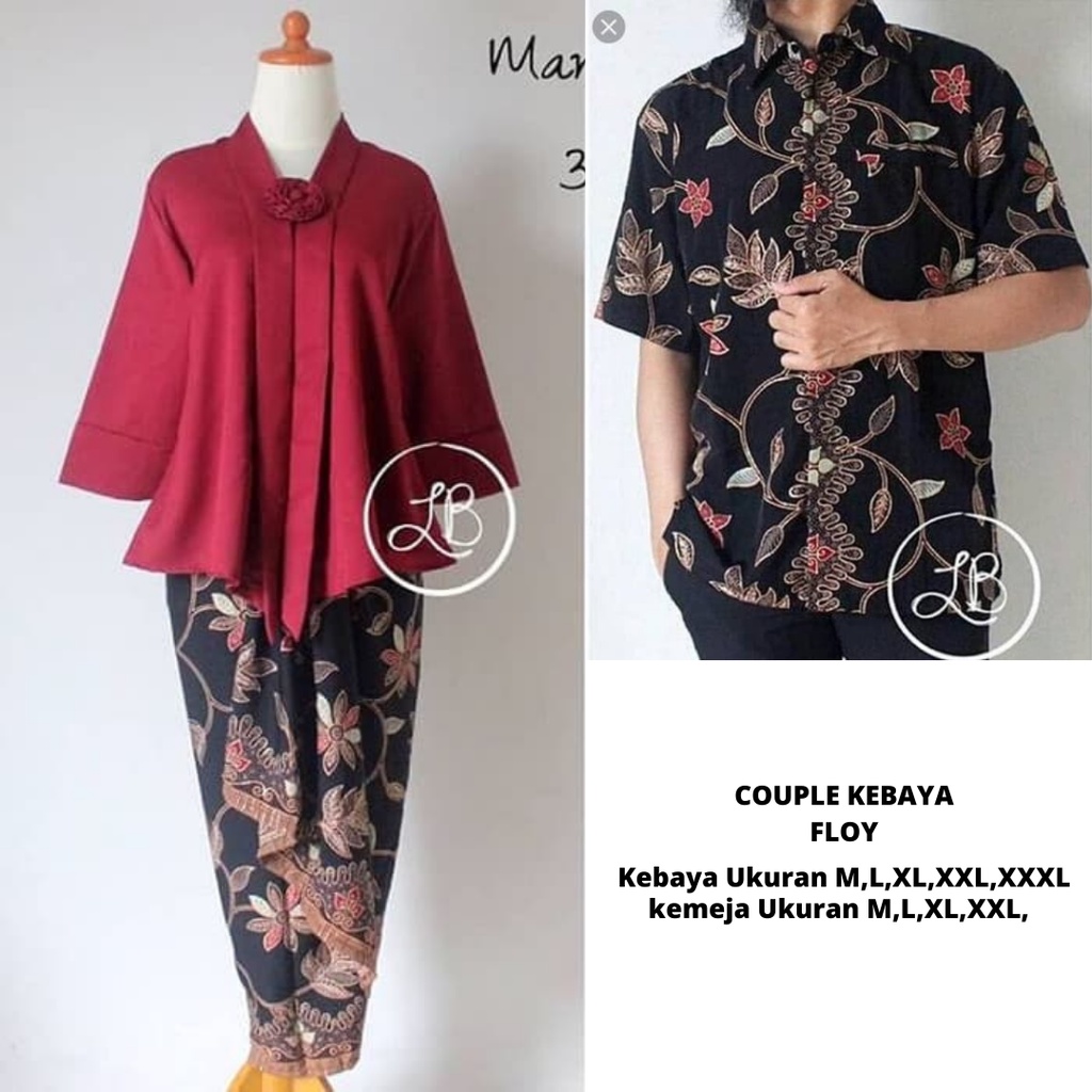 SETELAN KEBAYA COUPLE / BATIK COUPLE MODEL FLOY MAROON RAMBAT DAN KEMEJA