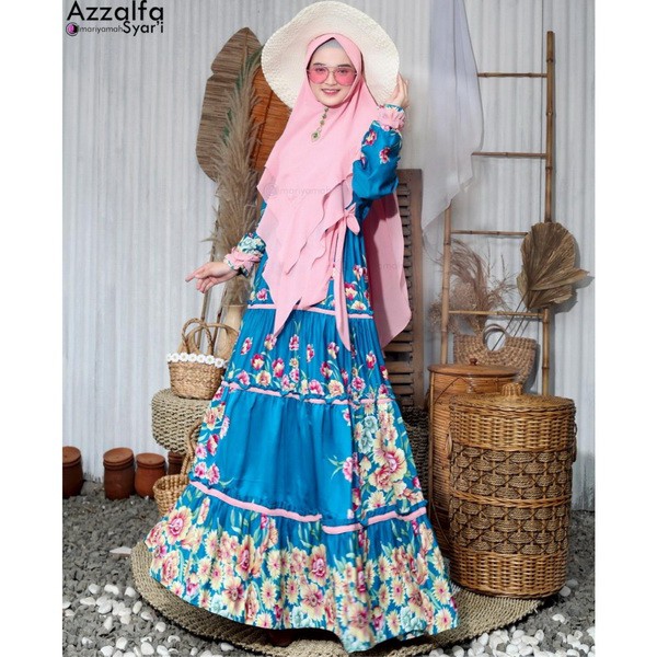 AZZALFA SET BY ALMARIYAMAH / GAMIS WARNA BIRU / GREEN/ MOTIF BUNGA / TERBARU / TERLARIS / ORI