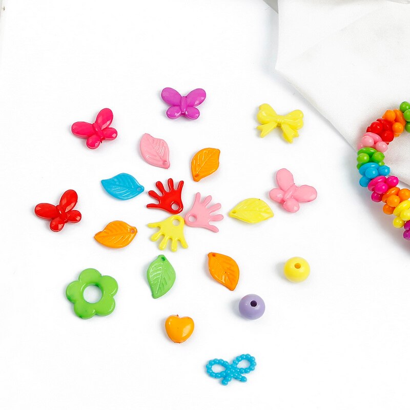 Manik-manik Akrilik Motif Kartun Geometri Warna Campur Handmade Diy Untuk Anak