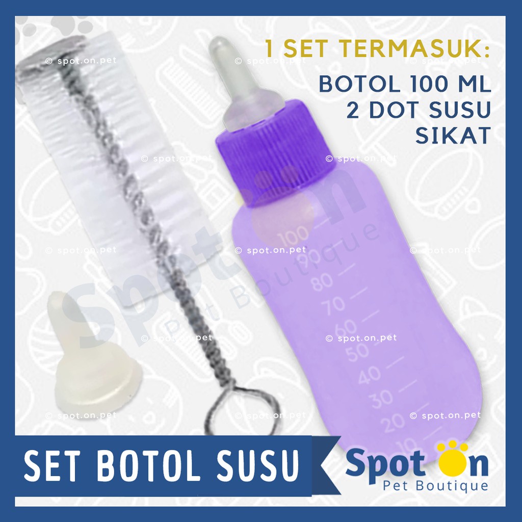 Botol Susu Kucing Anjing 100 ML - 1 Set | Botol Dot Susu Sikat Kelinci | Pet Milk Bottle 100ml