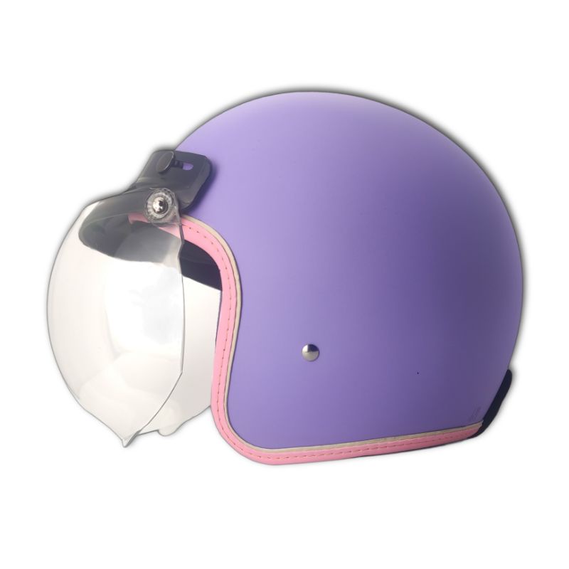 Helm Bogo Wanita Helm Retro Polos Full Leher SNI