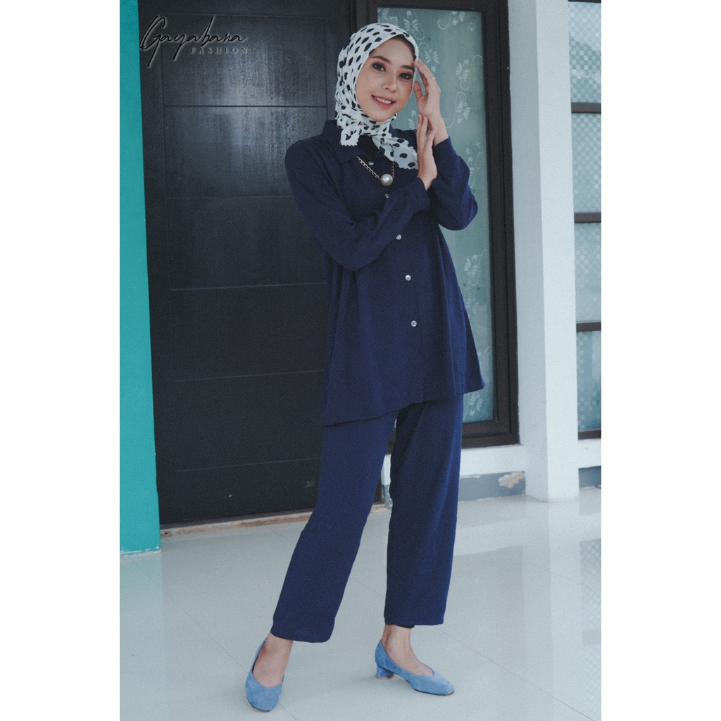 ONE SET MOTIF POLOS/ SETELAN RAYON VISCOSE MOTIF POLOS/SETCEL KEKINIAN/SETELAN WANITA TERBARU/DNILYA-NAVY