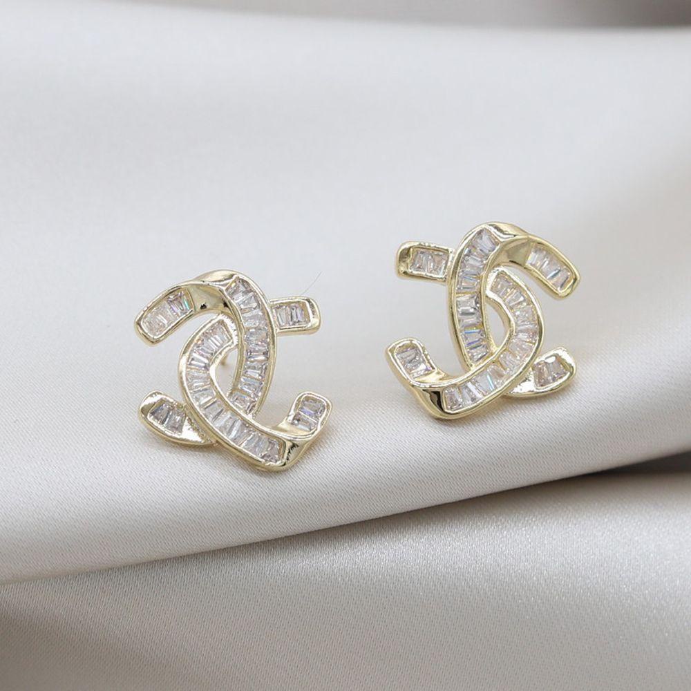 [Elegan] C Anting Huruf Elegan Hadiah Sederhana Aksesoris Telinga Salib Zirkon Wanita Stud Earrings