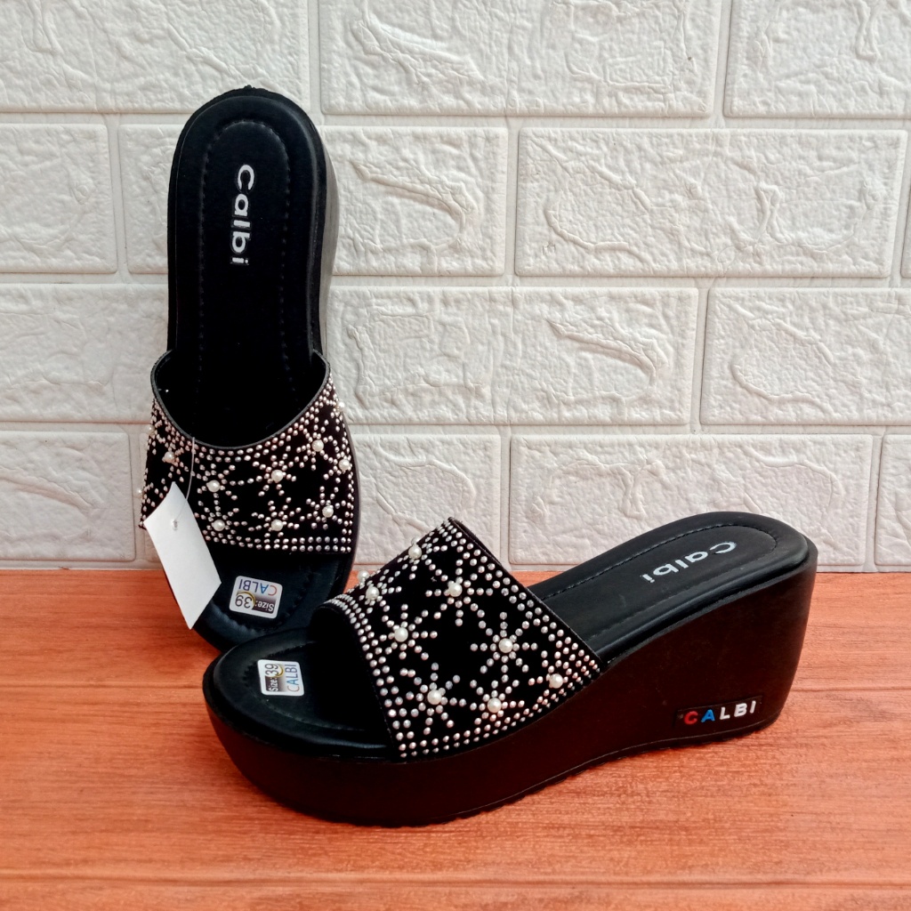 CLB.02 Sandal Wanita Selop Wedges Tebal Hak 7cm Size 37-40