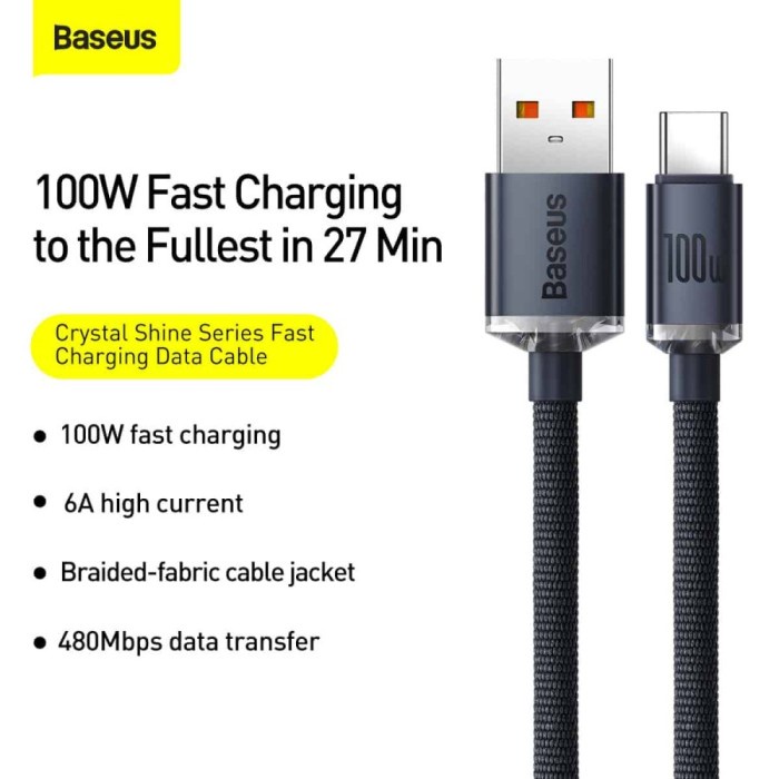 BASEUS Kabel Crystal Shine Series Fast Charging USB to C 100w 2m - CAJY05