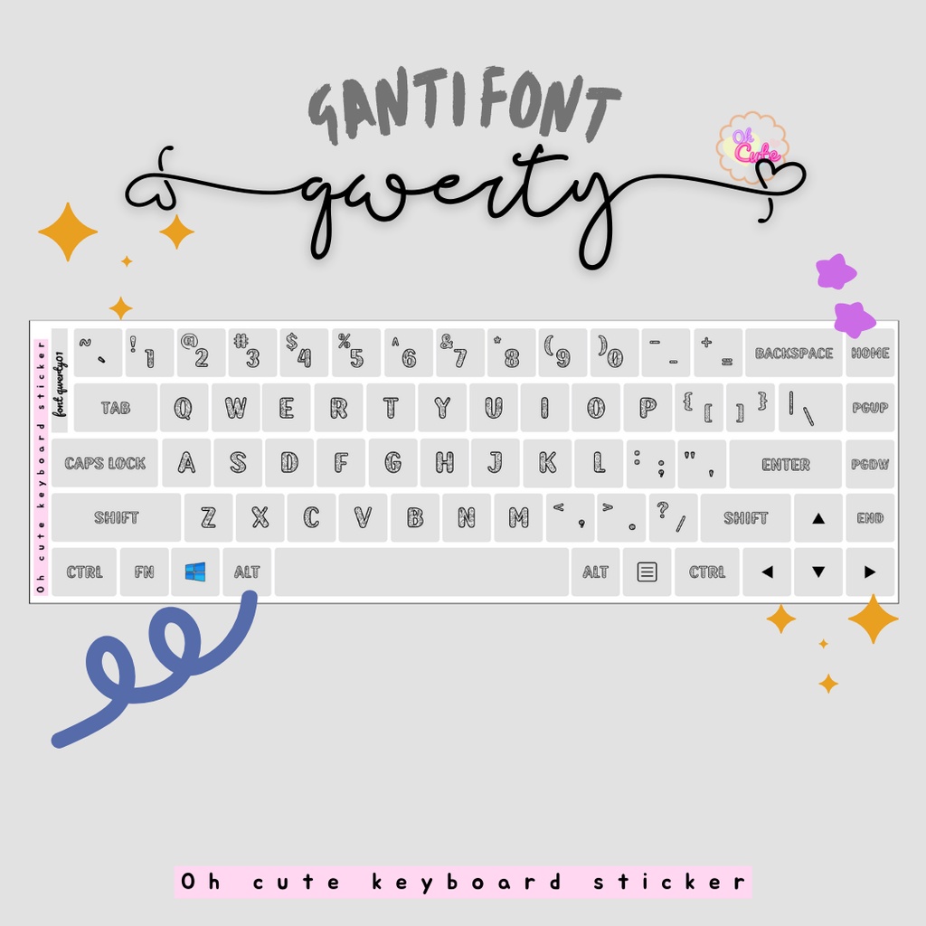 

Ganti huruf stiker keyboard qwerty - inggris - oh cute sticker