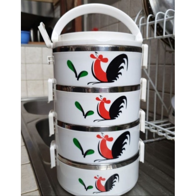 Rantang 4 Susun Motif Ayam Jago Lunch box Stainless Steel