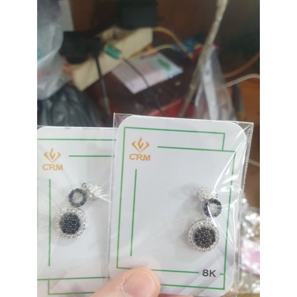 liontin susun bandul tumpuk kalung permata hitam putih mewah emas asli 375 8k