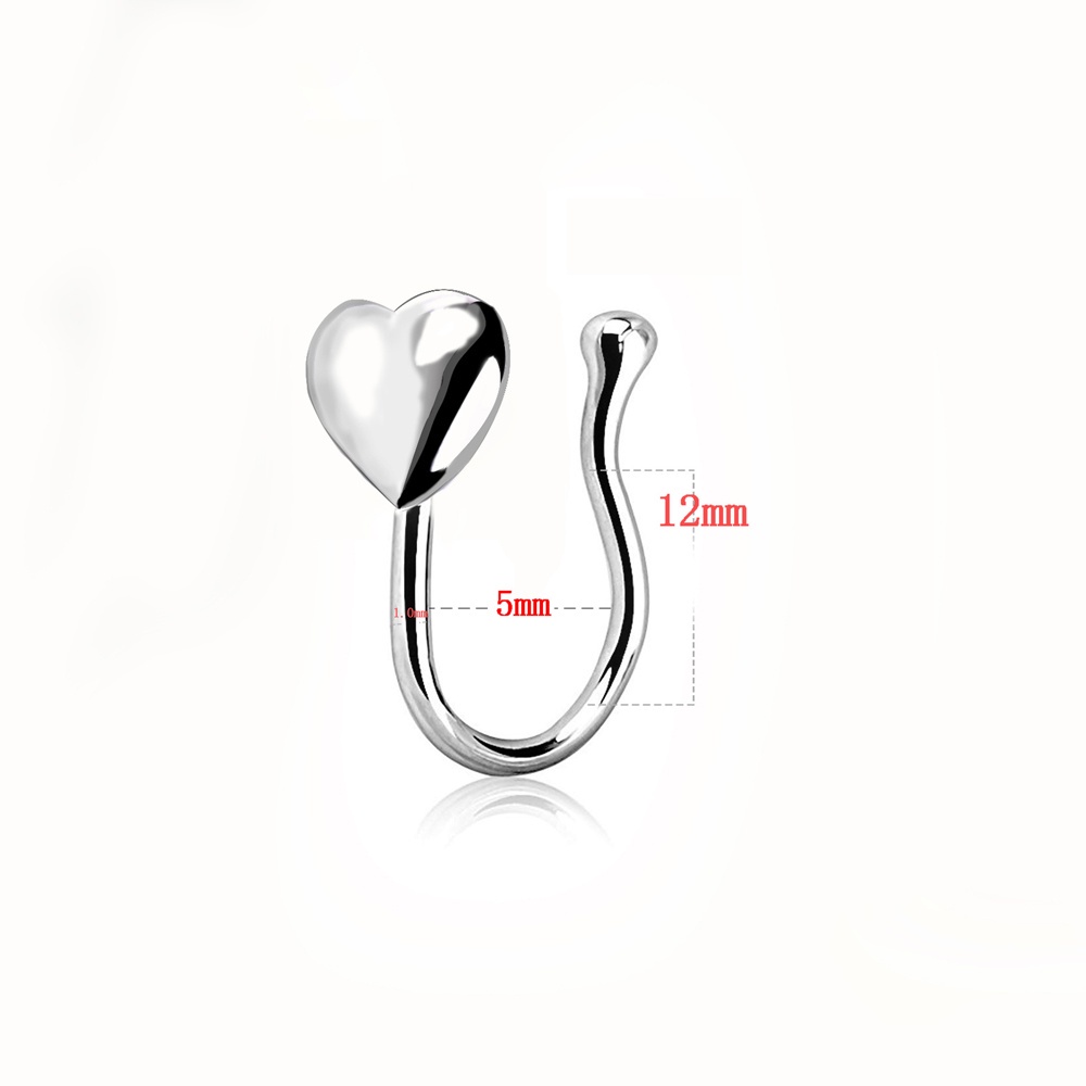 MXBEAUTY Fashion Jewelry Fake Nose Ring Men Crystal Nose Hoop Rings Women New Love Heart Fake Septum Stainless Steel Fake Piercing Nose Clip