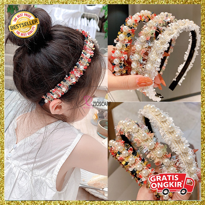 Bando Korea Anak Perempuan Aksen Anyaman Kain Mutiara Pearl Bandana Wanita Aksesoris Lucu AK245