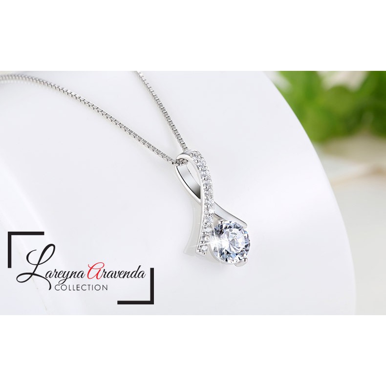 Kalung Titanium Asli + Liontin Model Pita Crystal Kristal Zirconia KL040